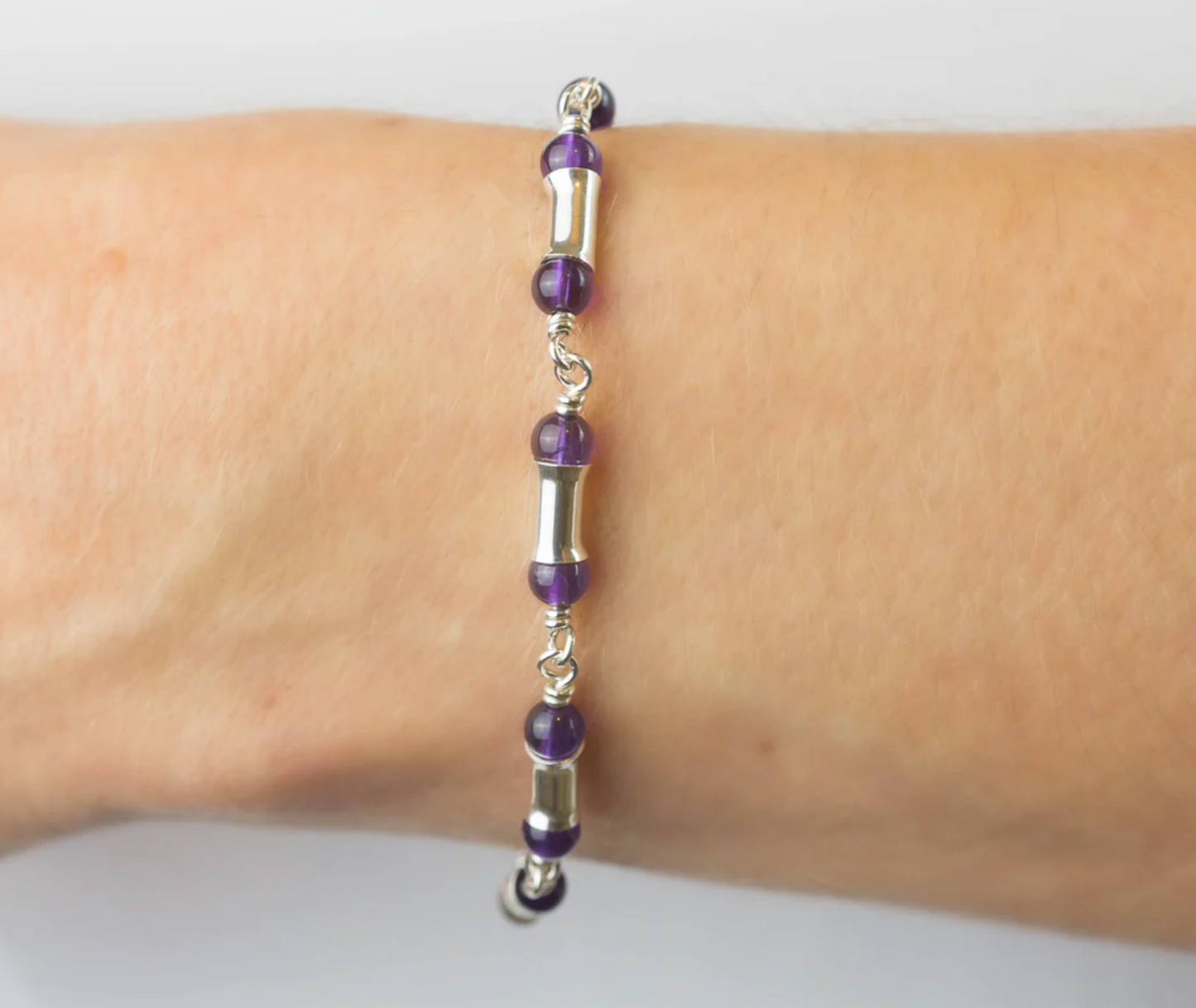 Amethyst and Silver Bamboo Bracelet