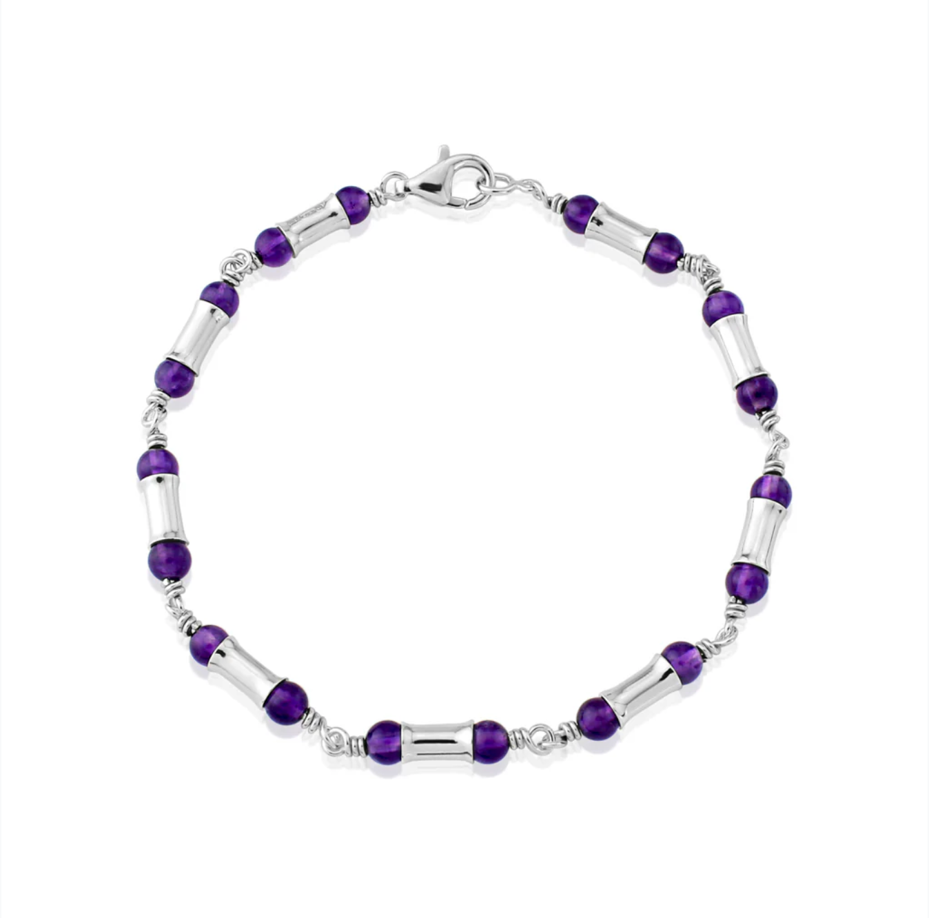 Amethyst and Silver Bamboo Bracelet