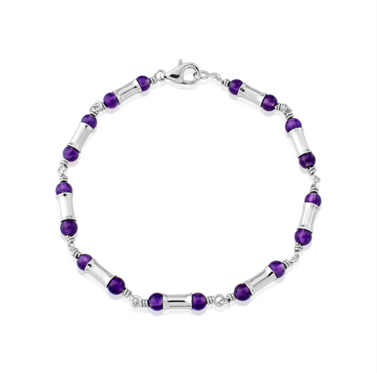Amethyst and Silver Bamboo Bracelet