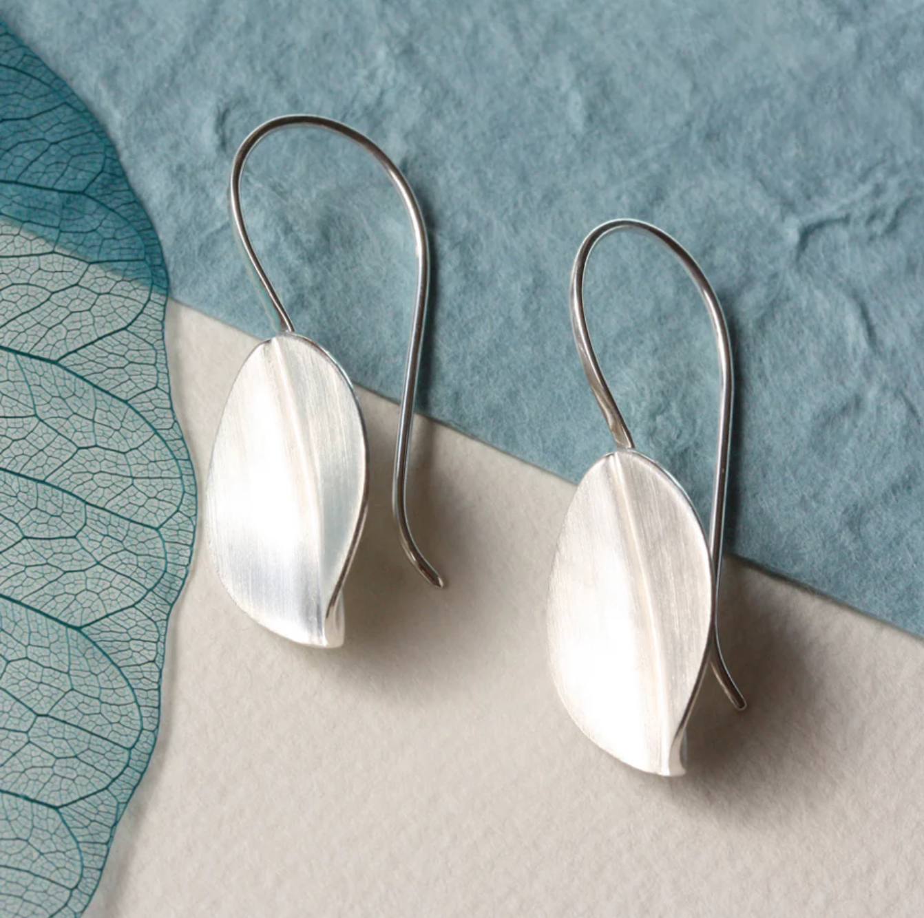 Brushed Silver Leaf Earrings