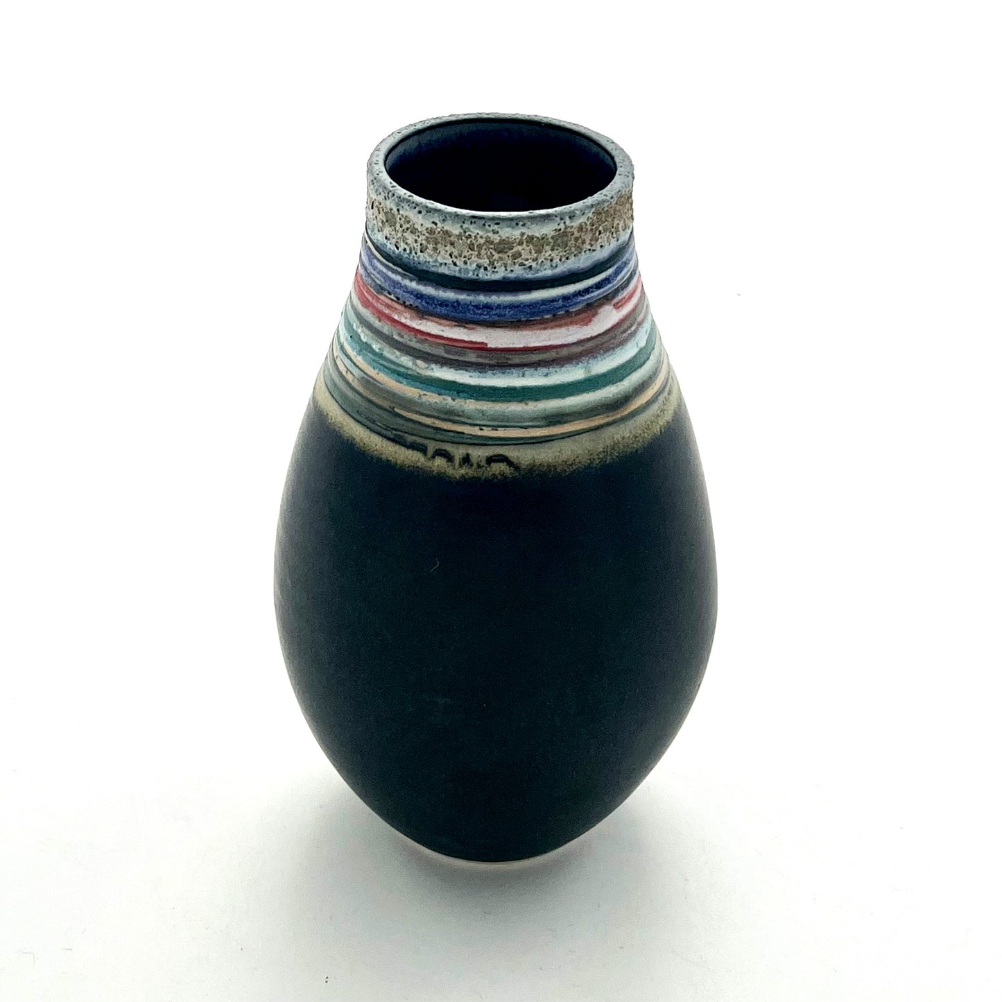 Black Striped Vessel with Textured Neck